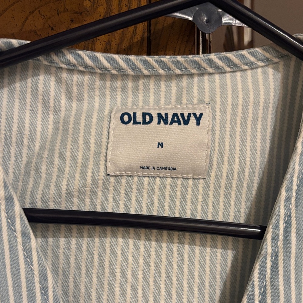 Old Navy Light Blue and White Striped Women's Denim Vest - Picture 2 of 6